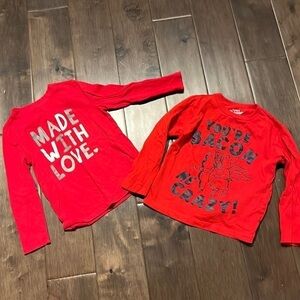 4/$20. 2 red Valentine Shirts​​​, unisex- boy or girl size 4T